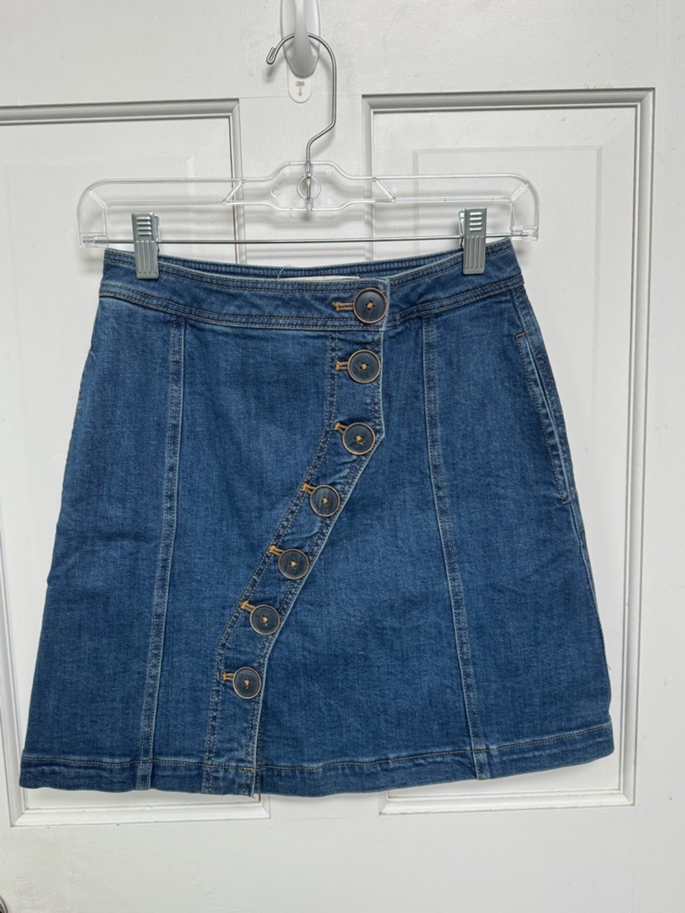 Anthropologie Pilcro Blue Denim Asymmetrical Button Front Skirt